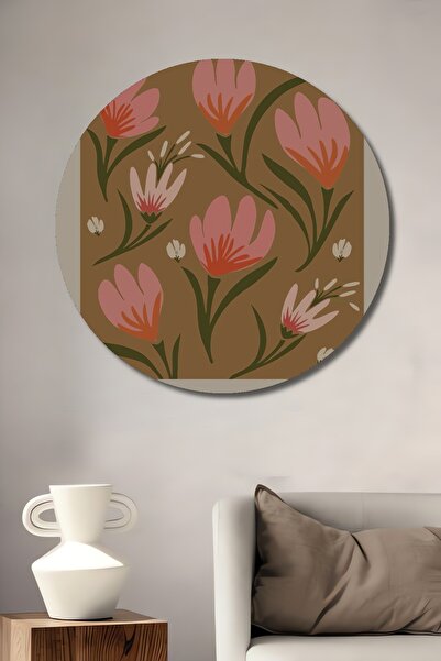 Teona Ahşap Tablou decorativ din lemn MDF cu flori de primăvară Tablou rotund...