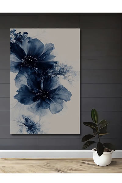 Teona Ahşap Mavi Çiçek Rüyası Dekoratif Ahşap MDF Ev/İşyeri Duvar Tablo Dikdö...