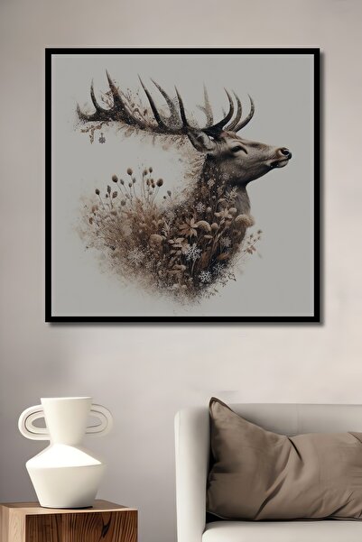 Teona Ahşap Çerçeve Görünümlü Bohem Geyik Dekoratif Ahşap MDF Ev Duvar Tablo Dikdörtgen Ev Duvar Tablo