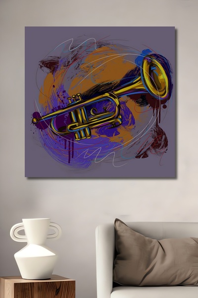 Teona Ahşap Trompeta de jazz, abstractă, din lemn MDF, pictură decorativă de ...