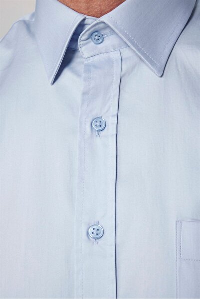Tudors Klasik Fit Uzun Kollu Pamuk Saten Erkek Mavi Gömlek