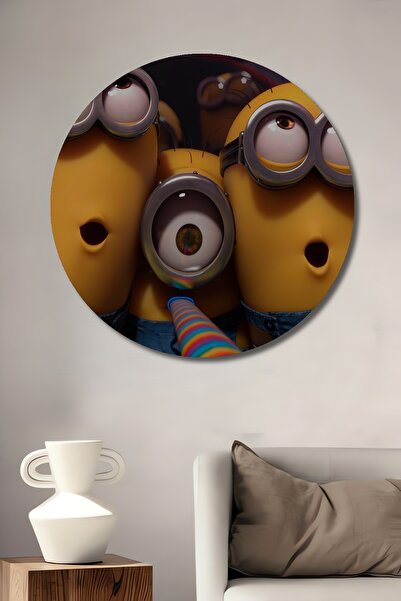 Teona Ahşap Minions Decorativ din lemn MDF Pictură murală pentru casă/lugar de muncă Pictură murală rotundă pentru casă/lugar de muncă