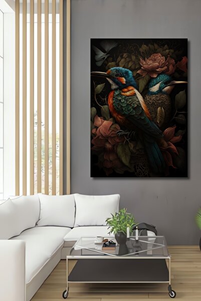 Teona Ahşap Pictură decorativă din lemn MDF cu păsări și flori colorate Pictură dreptunghiulară