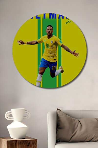 Teona Ahşap Pictură decorativă din lemn MDF Neymar pentru perete pentru casă/lugar de muncă Pictură rotundă pentru perete pentru casă/lugar de muncă