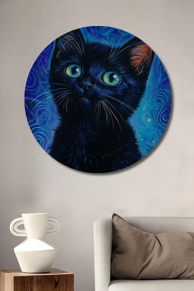 Teona Ahşap Misterul universului fermecător pisică si pictură decorativă din lemn MDF pictură rotundă