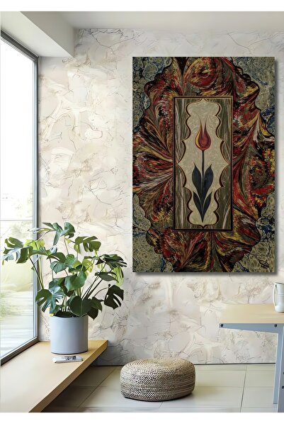 Teona Ahşap Lale Desenli Ebru Sanatı Ahşap MDF Dekoratif Ev/İşyeri Duvar Tabl...