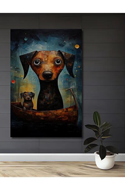Teona Ahşap Cute Dogs Boat Adventure Pictură decorativă din lemn MDF Pictură dreptunghiulară