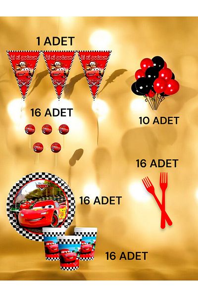 VibeHome 16 Person Cars Themed m Pack - Birthday Party and Fun Events