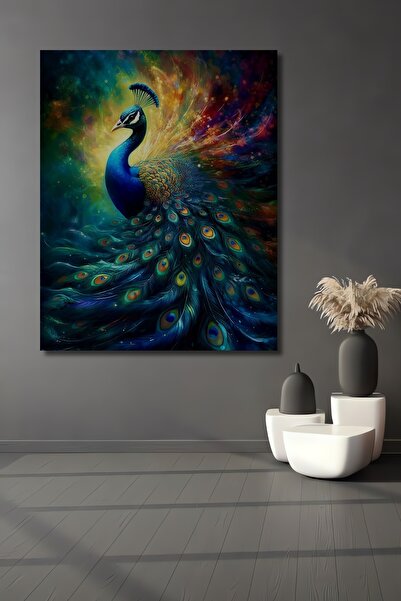 Teona Ahşap Görkemli Tavuskuşu Dekoratif Ahşap MDF Ev/İşyeri Duvar Tablo Dikd...