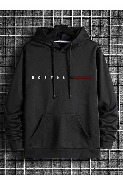 CAST COLLECTİON Men's Boston Printed Hooded Sweatshirt
