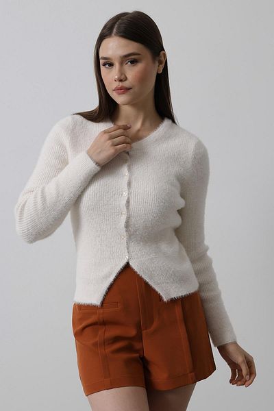 Le Savu Shilsee Women's Ecru Color Beard Buttoned Soft Kit Bluz