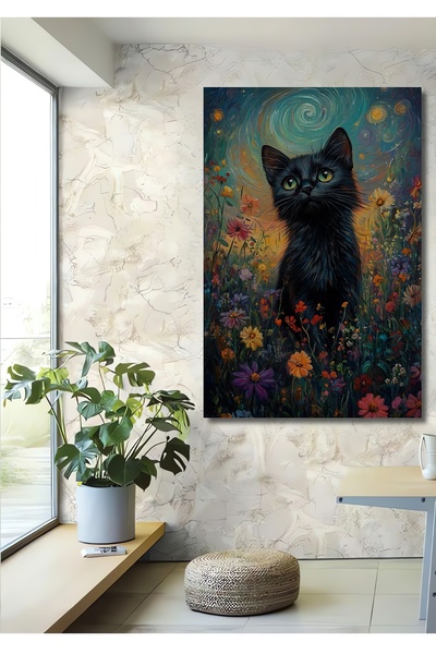 Teona Ahşap În curtea florală magică, negru pisică pictură decorativă din lemn MDF pictură dreptunghiulară