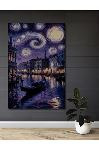 Teona Ahşap Noapte înstelată Canalele Venețiene Lemn MDF Pictură Decorativă P...