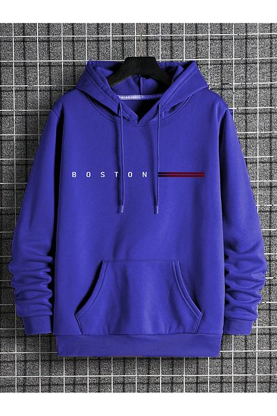 CAST COLLECTİON Men's Boston Printed Hooded Sweatshirt