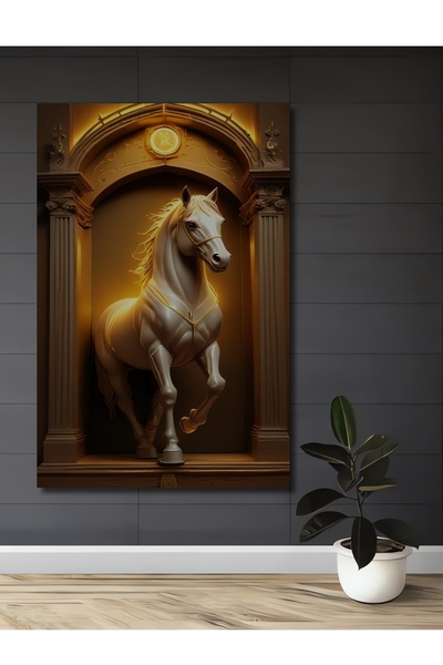 Teona Ahşap Işıltılı At Heykeli Ahşap MDF Dekoratif Ev/İşyeri Duvar Tablo Dik...