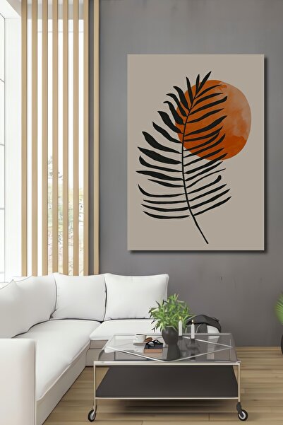 Teona Ahşap Pictură decorativă din lemn MDF cu frunze de palmier și soare portocaliu Pictură dreptunghiulară