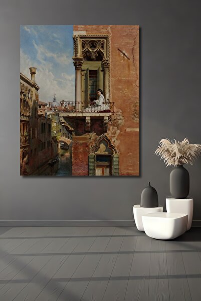 Teona Ahşap Plăcă decorativă din lemn MDF cu vedere la Veneția, cu balcon, pictură dreptunghiulară