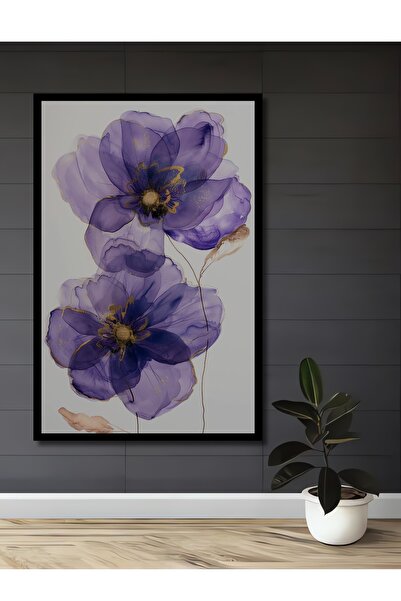 Frame Look Purple Flowers Decorative Wood MDF Home Wall Table Rectangular Home Wall Table
