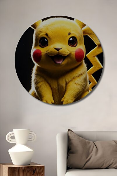 Teona Ahşap Pictură decorativă din lemn MDF Pikachu pentru perete pentru casă/lugar de muncă Pictură rotundă pentru perete pentru casă/lugar de muncă