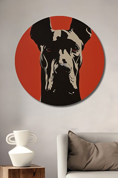 Teona Ahşap Pictură decorativă rotundă din lemn MDF în stil Doberman pentru p...