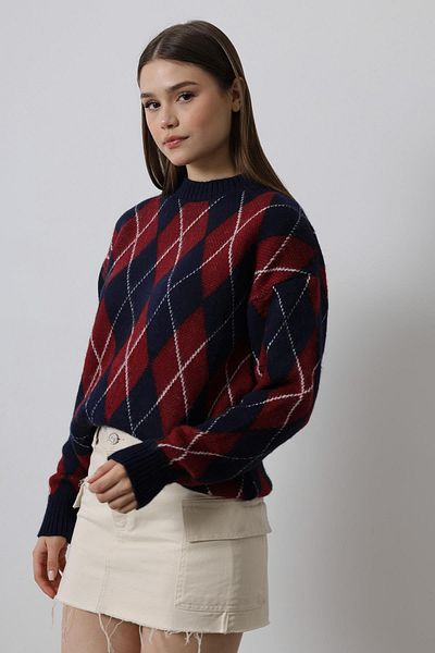 Le Savu SHILSEE PENTRU FEMEI PATTERN BADGE MAROON - BLUZ DE TRICO ALBASTRU ÎNCHIS