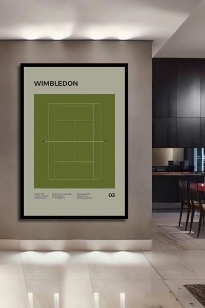 Teona Ahşap Çerçeve Görünümlü Wimbledon Tenis Kortu Ahşap MDF Dekoratif Ev Du...