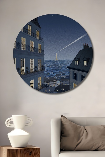 Teona Ahşap Peisaj de noapte din Paris Turnul Eiffel Pictură decorativă din lemn MDF Pictură rotundă