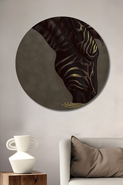 Teona Ahşap Pictură decorativă de perete din lemn MDF cu zebră aurie cu dungi...