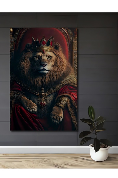 Teona Ahşap Ο βασιλιάς λιοντάρι στο θρόνο του Ξύλινο MDF Διακοσμητικός πίνακα...