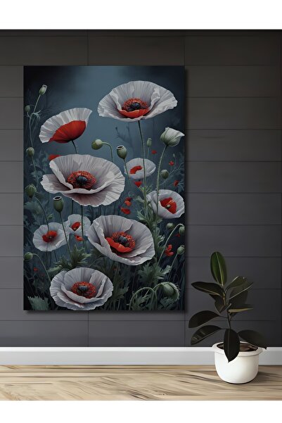 Teona Ahşap Pictură murală decorativă din lemn MDF cu flori de mac, dreptungh...