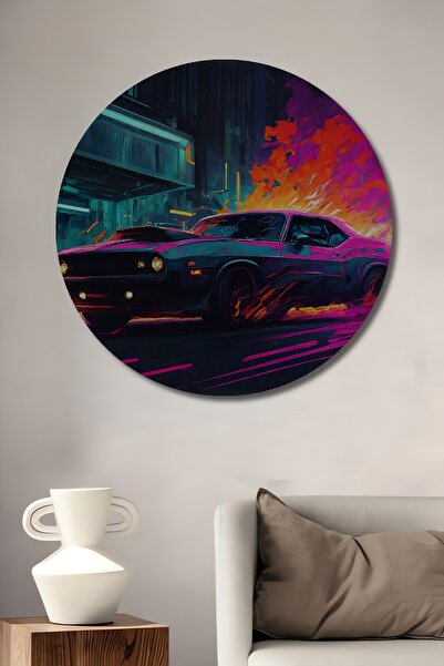 Teona Ahşap Mașină cu neon în străzi de noapte, pictură decorativă din lemn M...