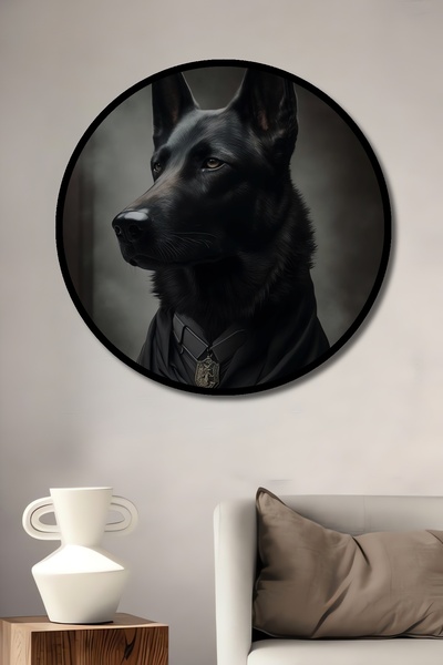 Teona Ahşap Портрет на черно немско овчарско куче в рамка - декоративна дърве...