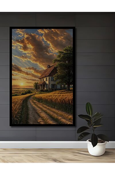 Teona Ahşap Tablou decorativ din lemn MDF cu aspect de ramă, cu peisaj fermec...