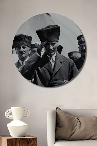 Teona Ahşap Pictură decorativă din lemn MDF Ataturk pentru perete pentru casă/lugar de muncă Pictură rotundă pentru perete pentru casă/lugar de muncă