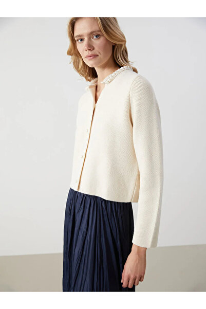 LC Waikiki Ecru Crew Neck Stone Women's Knitwear Cardigan