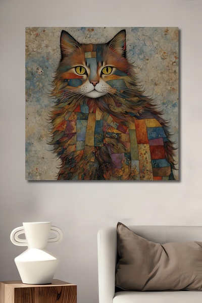 Teona Ahşap Mozaic colorat pisică Pictură decorativă din lemn MDF pentru pere...