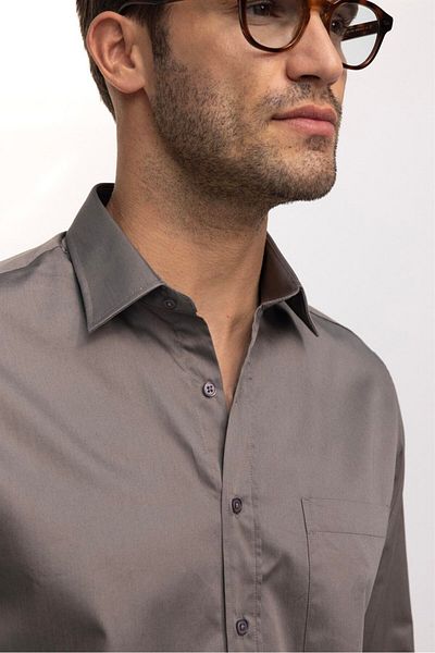 Tudors Ανδρικό πουκάμισο Regular Fit Classic Cut βαμβακερό σατέν, γκρι