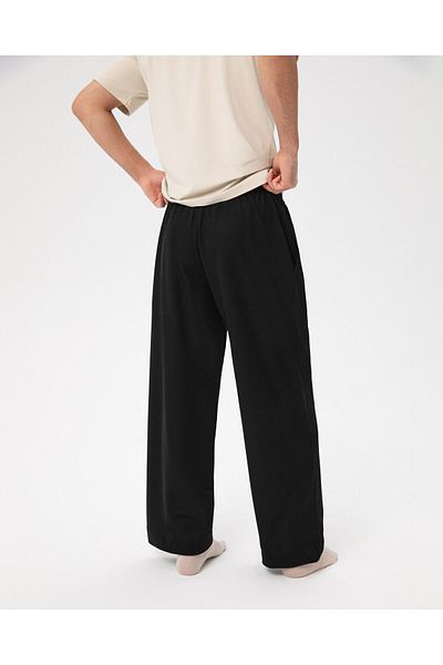 Ayma Active Men's Black Home Pants - Lace-up and Elastic Pocket