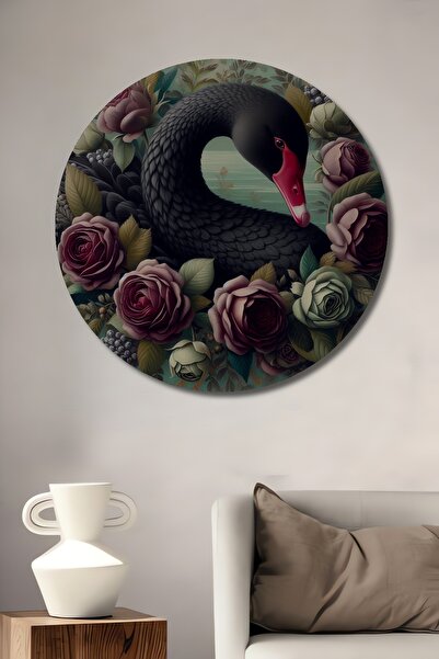 Teona Ahşap Lebădă neagră cu trandafiri, pictură decorativă de perete din lem...
