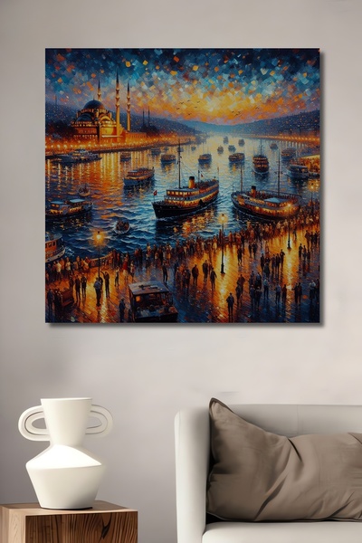 Teona Ahşap Peisaj de seară din Golful Istanbulului Tablou decorativ din lemn...