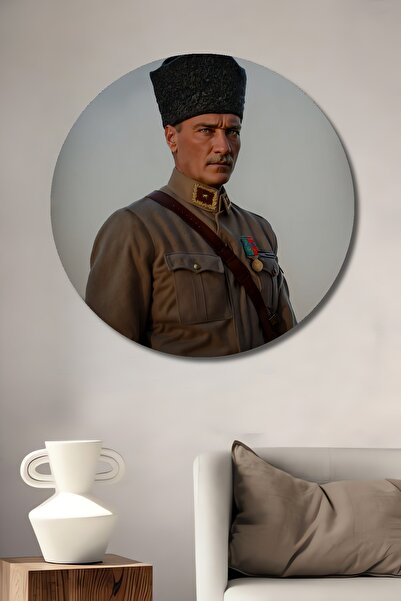 Teona Ahşap Pictură decorativă pe perete din lemn MDF Ataturk pentru casă/loc de muncă Pictură rotundă pe perete pentru casă/loc de muncă