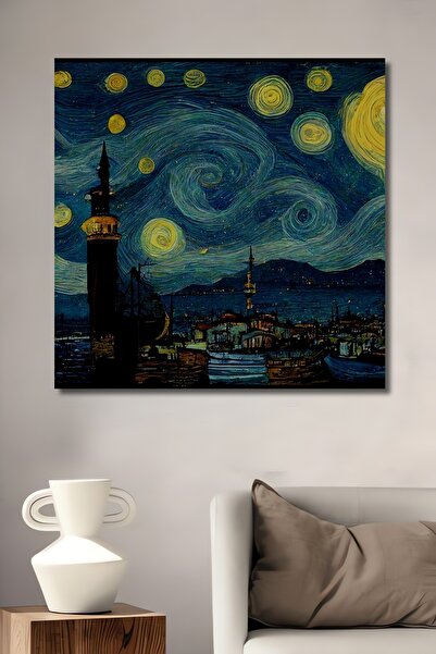 Teona Ahşap Pictură decorativă din lemn MDF Van Gogh Noaptea înstelată Istanbul Pictură dreptunghiulară
