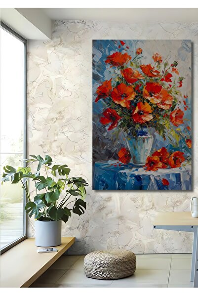 Teona Ahşap Pictură murală decorativă din lemn MDF cu flori de mac, dreptungh...