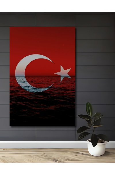 Teona Ahşap Pictură decorativă din lemn MDF cu peisaj de mare roșu cu stele lunare, pictură dreptunghiulară