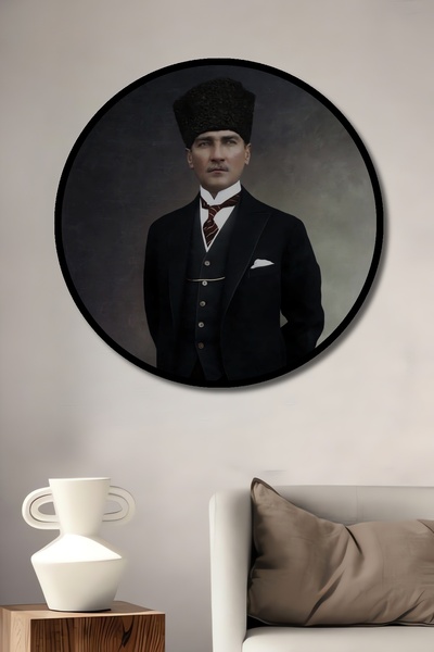 Teona Ahşap Çerçeve Görünümlü Atatürk Ahşap MDF Dekoratif Ev/İşyeri Duvar Tab...