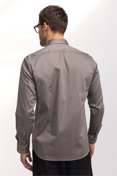Tudors Cămașă pentru bărbați, cu croiala normală, din satin de bumbac, cu croiala clasică, gri