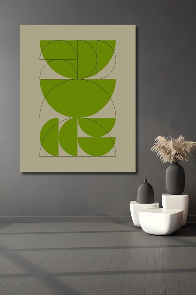 Teona Ahşap Artă abstractă, model geometric verde, pictură decorativă din lem...