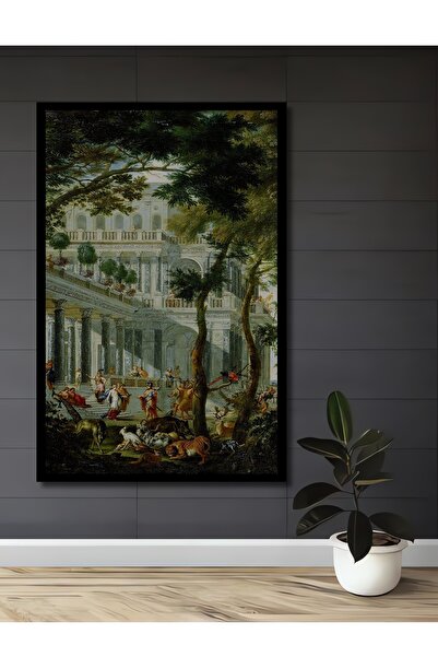 Teona Ahşap Çerçeve Görünümlü Rönesans Dönemi Bahçe Sahnesi Dekoratif Ahşap M...