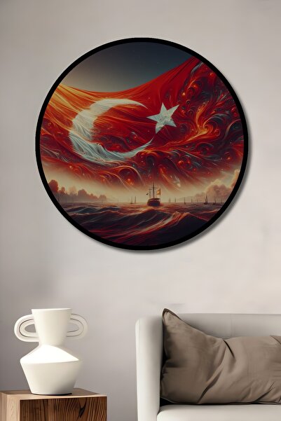 Teona Ahşap Tablou decorativ rotund din lemn MDF, cu aspect de ramă, cu motiv...