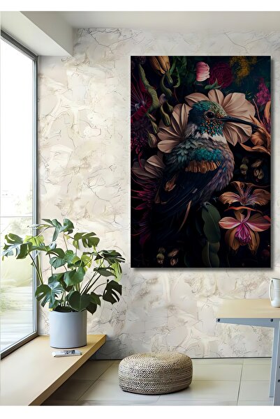 Teona Ahşap Tablou decorativ din lemn MDF cu flori colorate, cu fluturi și colibri, tablou dreptunghiular